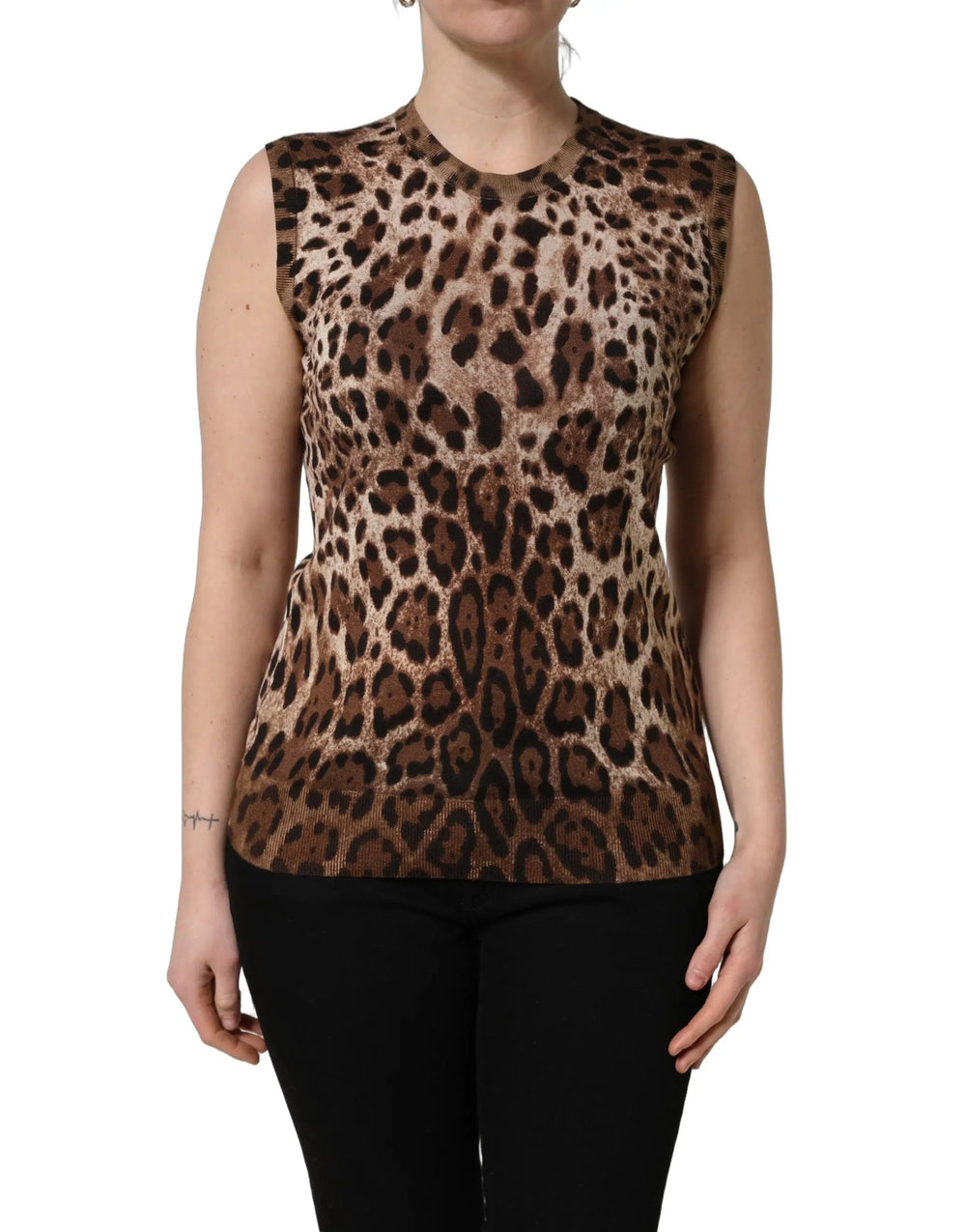Dolce & Gabbana Sample Sale | Dolce & Gabbana Brown Leopard Crew Neck Sleeveless Tank Top - | Designer outlet