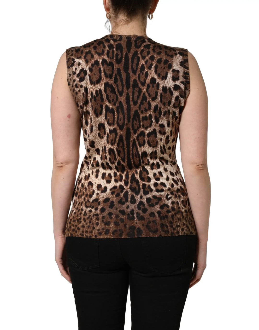 Dolce & Gabbana Sample Sale | Dolce & Gabbana Brown Leopard Crew Neck Sleeveless Tank Top - | Designer outlet