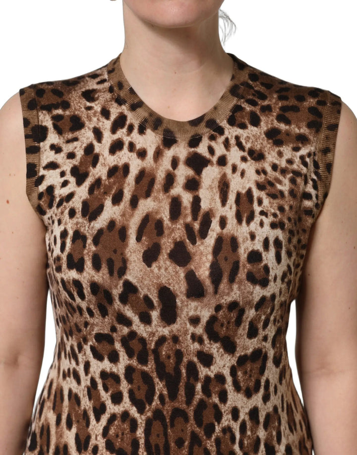 Dolce & Gabbana Sample Sale | Dolce & Gabbana Brown Leopard Crew Neck Sleeveless Tank Top - | Designer outlet