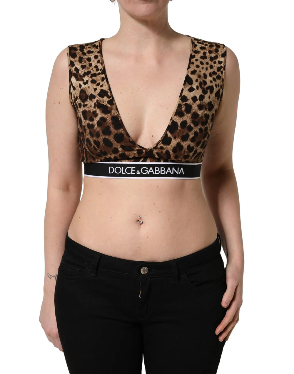 Dolce & Gabbana Sample Sale | Dolce & Gabbana Brown Leopard Print Cropped Silk Tank Top - | Designer outlet
