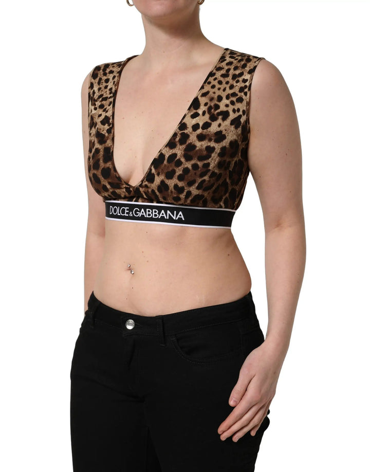 Dolce &amp; Gabbana Sample Sale | Dolce &amp; Gabbana Brown Leopard Print Cropped Silk Tank Top - | Designer outlet