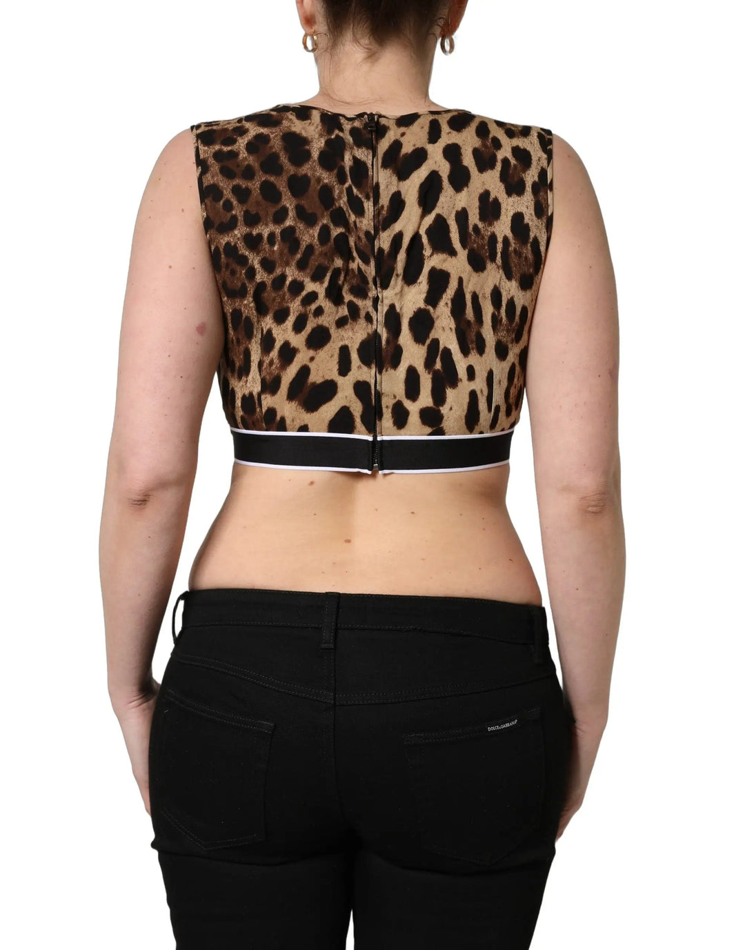 Dolce &amp; Gabbana Sample Sale | Dolce &amp; Gabbana Brown Leopard Print Cropped Silk Tank Top - | Designer outlet