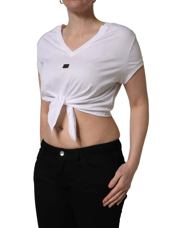 Dolce & Gabbana Sample Sale | Dolce & Gabbana White Logo Embroidered TieWaist Cropped Top - | Designer outlet