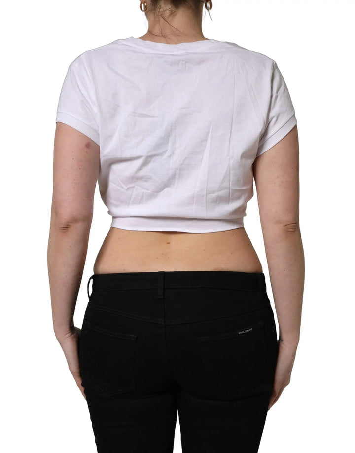 Dolce & Gabbana Sample Sale | Dolce & Gabbana White Logo Embroidered TieWaist Cropped Top - | Designer outlet