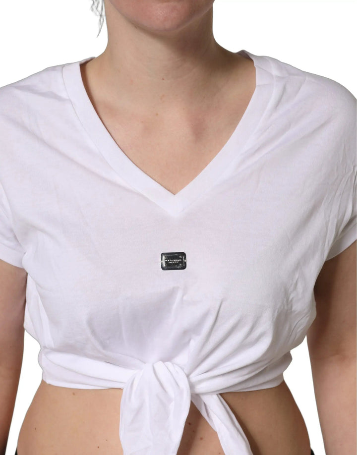 Dolce & Gabbana Sample Sale | Dolce & Gabbana White Logo Embroidered TieWaist Cropped Top - | Designer outlet