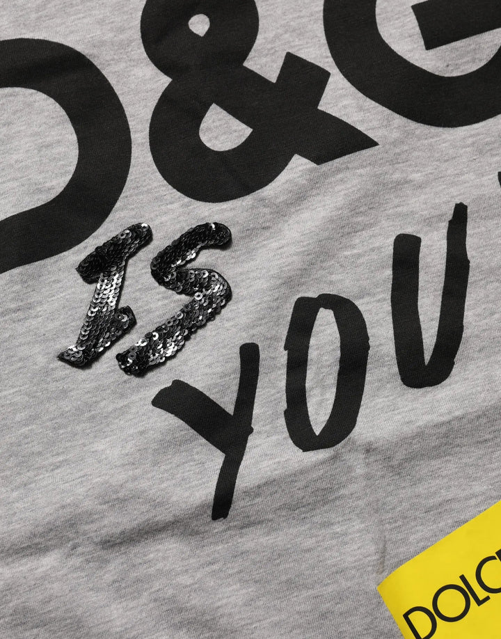 Dolce &amp; Gabbana Sample Sale | Dolce &amp; Gabbana Gray Cotton Logo Printed Crew Neck T-shirt - | Designer outlet