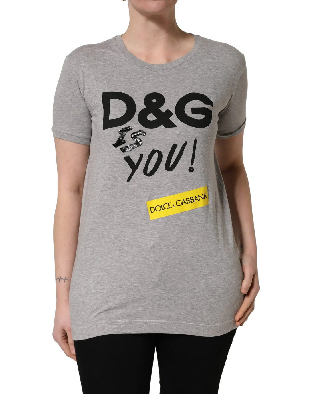 Dolce & Gabbana Sample Sale | Dolce & Gabbana Gray Cotton Logo Printed Crew Neck T-shirt - | Designer outlet