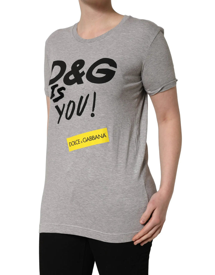 Dolce &amp; Gabbana Sample Sale | Dolce &amp; Gabbana Gray Cotton Logo Printed Crew Neck T-shirt - | Designer outlet