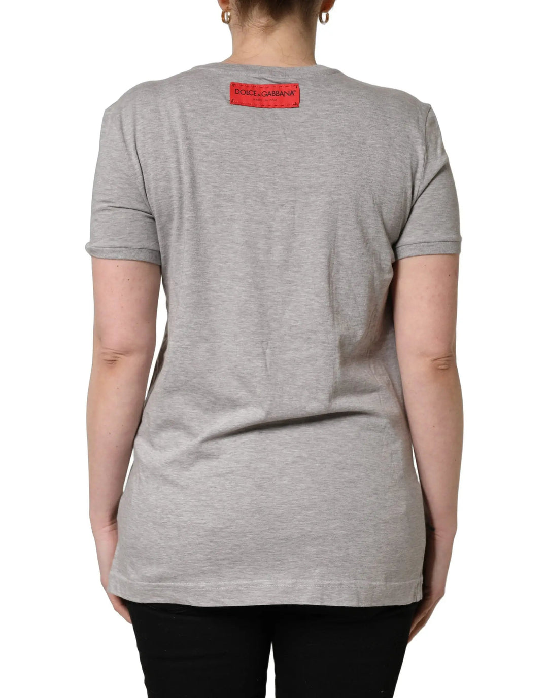 Dolce &amp; Gabbana Sample Sale | Dolce &amp; Gabbana Gray Cotton Logo Printed Crew Neck T-shirt - | Designer outlet