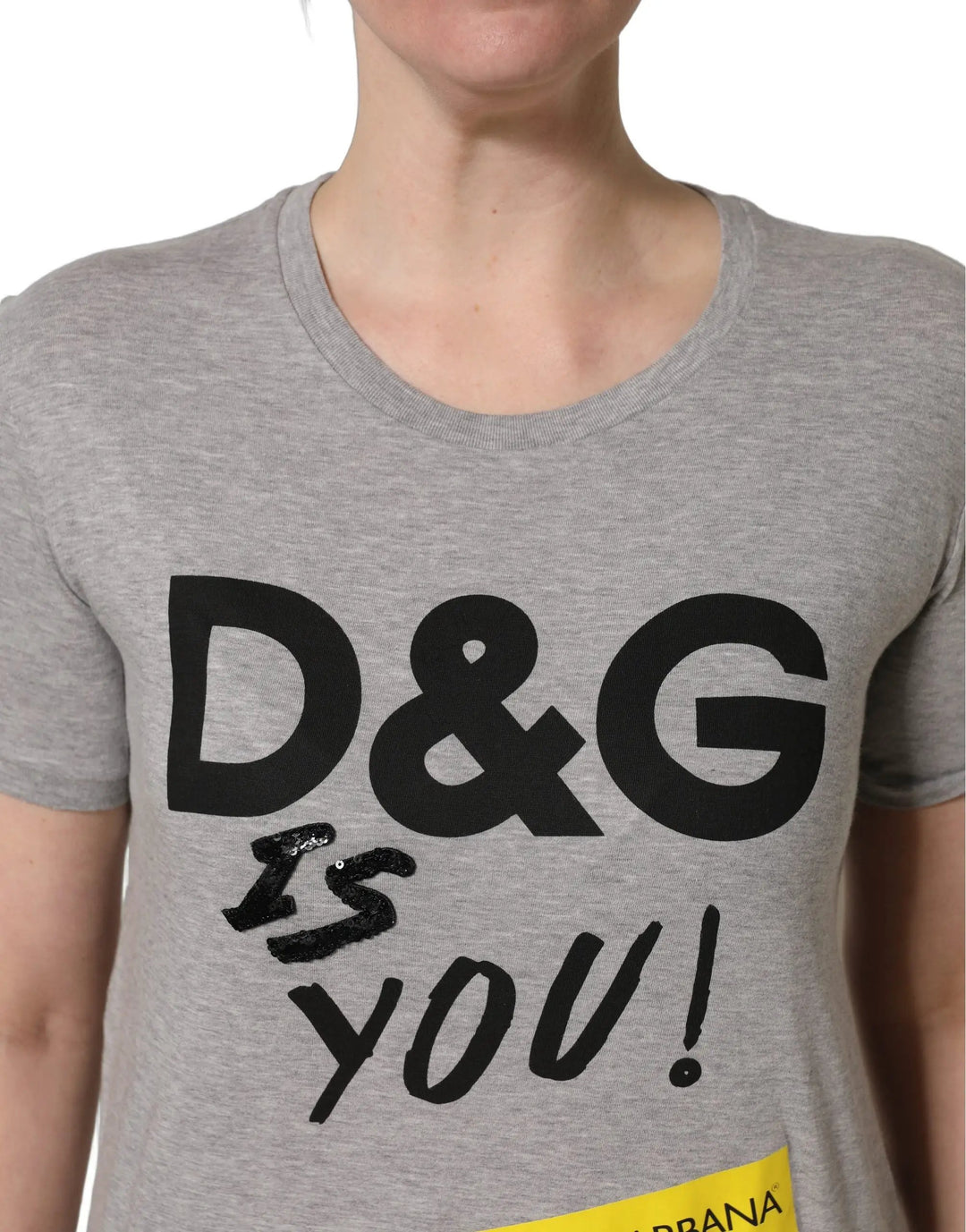 Dolce &amp; Gabbana Sample Sale | Dolce &amp; Gabbana Gray Cotton Logo Printed Crew Neck T-shirt - | Designer outlet