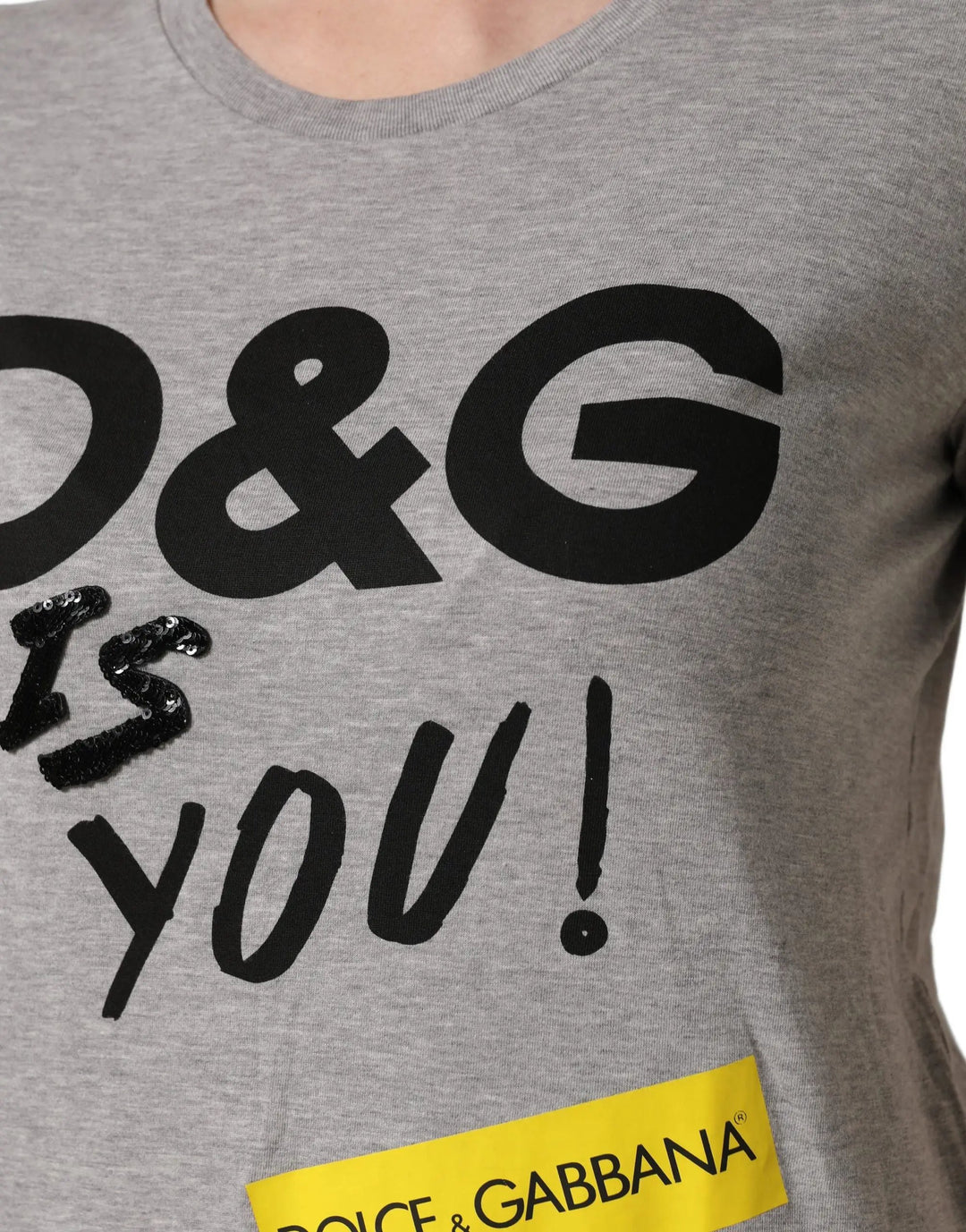 Dolce &amp; Gabbana Sample Sale | Dolce &amp; Gabbana Gray Cotton Logo Printed Crew Neck T-shirt - | Designer outlet