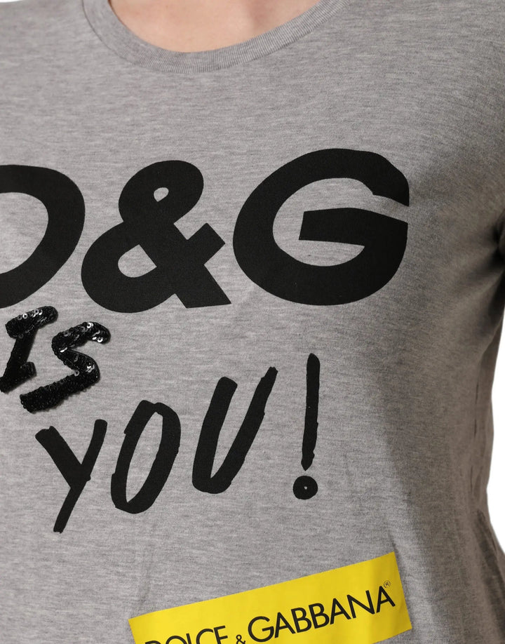 Dolce &amp; Gabbana Sample Sale | Dolce &amp; Gabbana Gray Cotton Logo Printed Crew Neck T-shirt - | Designer outlet