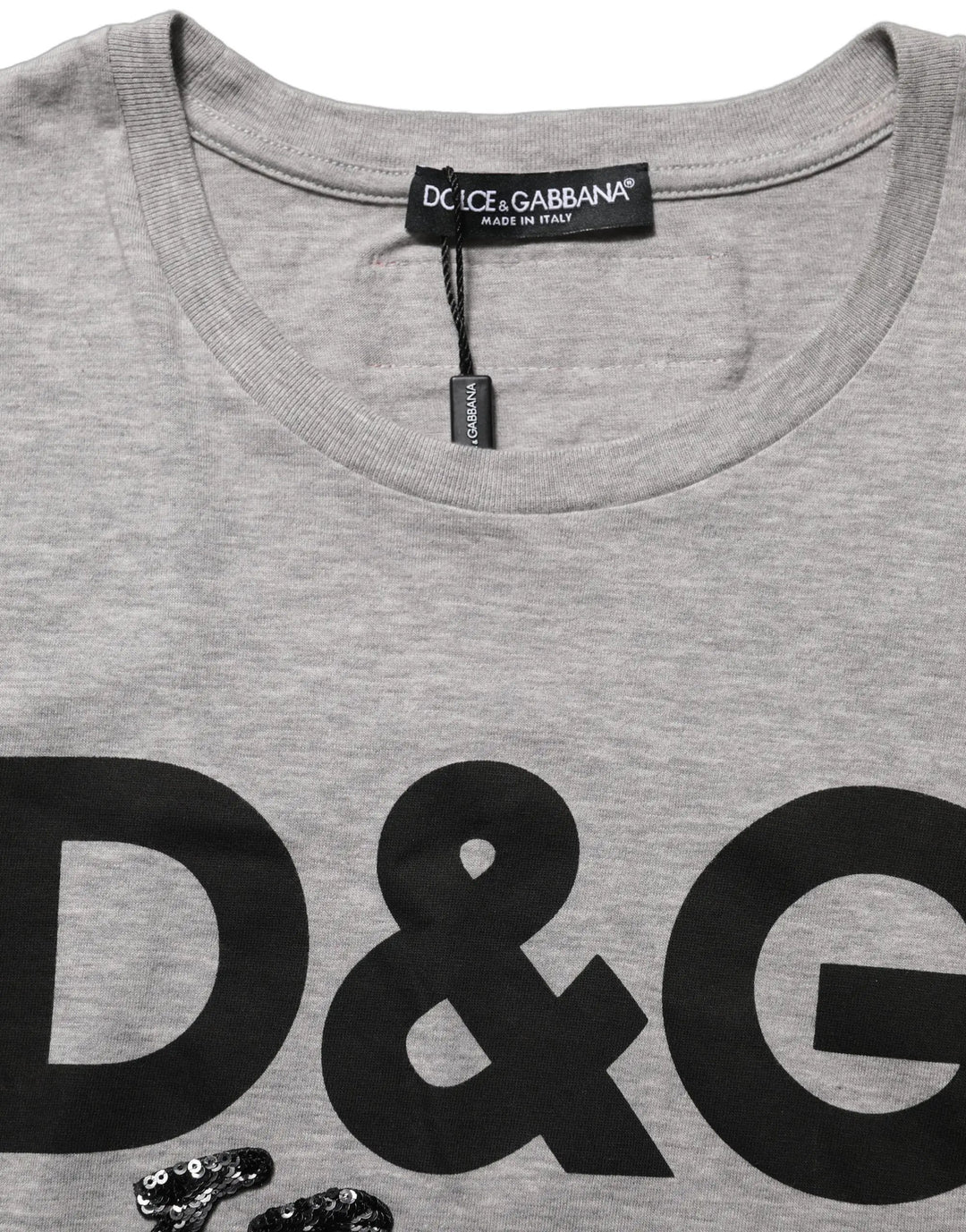 Dolce &amp; Gabbana Sample Sale | Dolce &amp; Gabbana Gray Cotton Logo Printed Crew Neck T-shirt - | Designer outlet