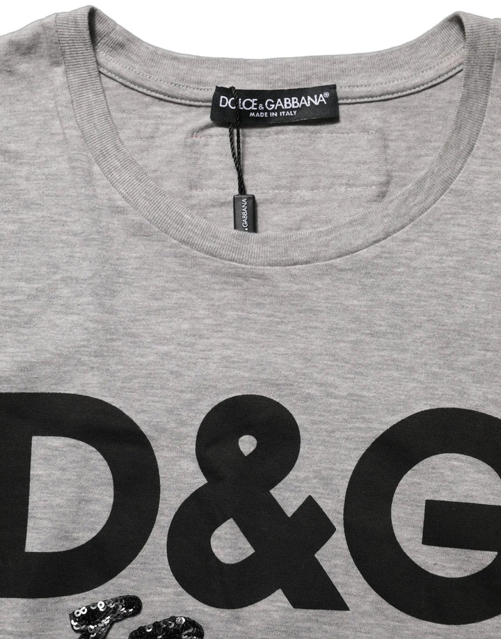 Dolce &amp; Gabbana Sample Sale | Dolce &amp; Gabbana Gray Cotton Logo Printed Crew Neck T-shirt - | Designer outlet