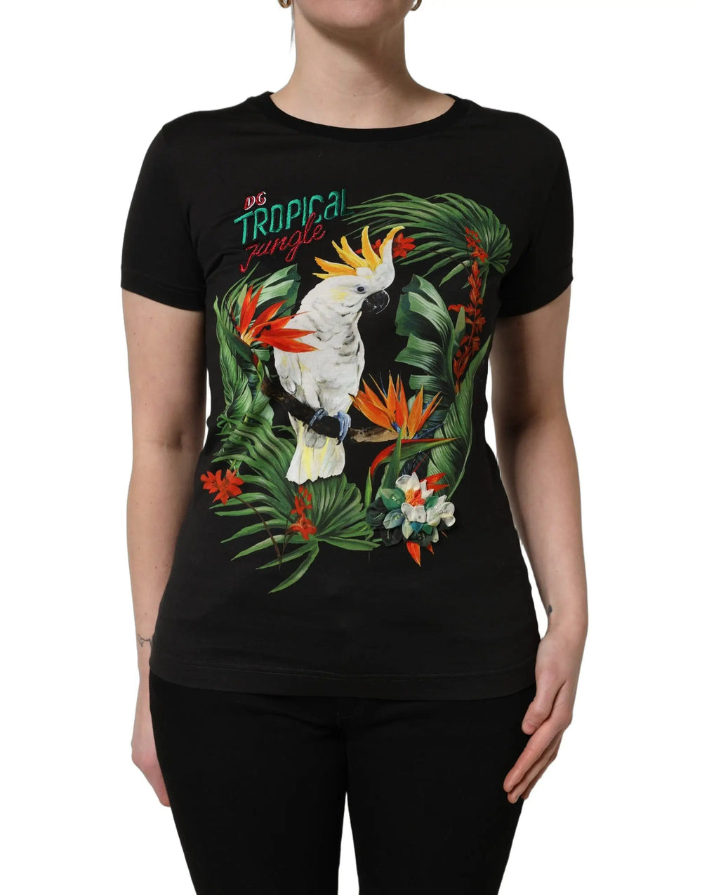 Dolce & Gabbana Sample Sale | Dolce & Gabbana Black Tropical Print Cotton Round Neck T-Shirt - | Designer outlet