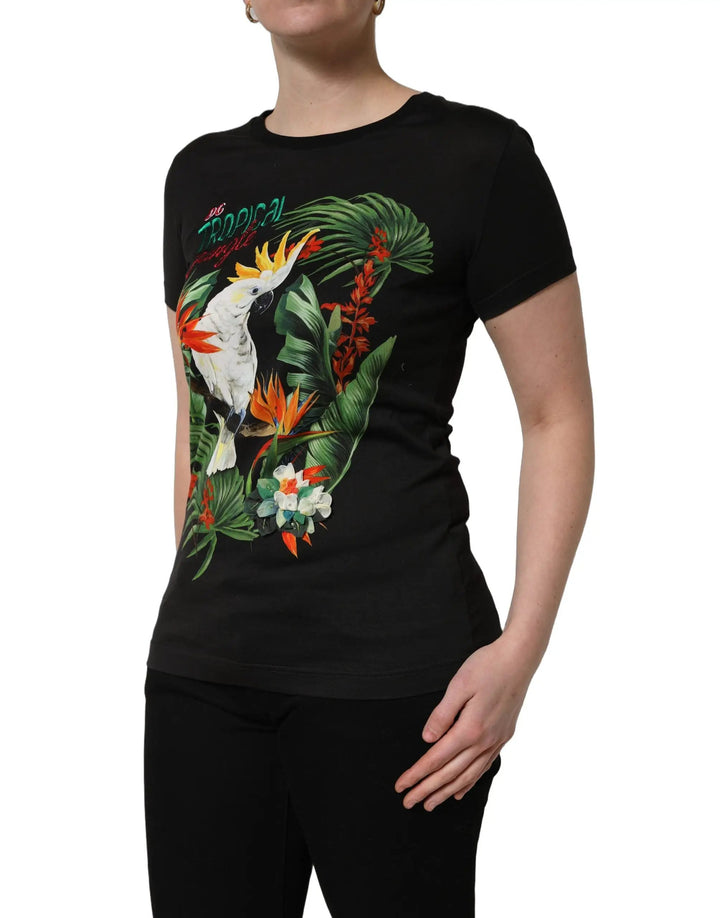 Dolce & Gabbana Sample Sale | Dolce & Gabbana Black Tropical Print Cotton Round Neck T-Shirt - | Designer outlet