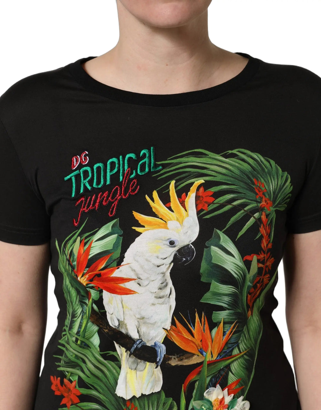 Dolce & Gabbana Sample Sale | Dolce & Gabbana Black Tropical Print Cotton Round Neck T-Shirt - | Designer outlet
