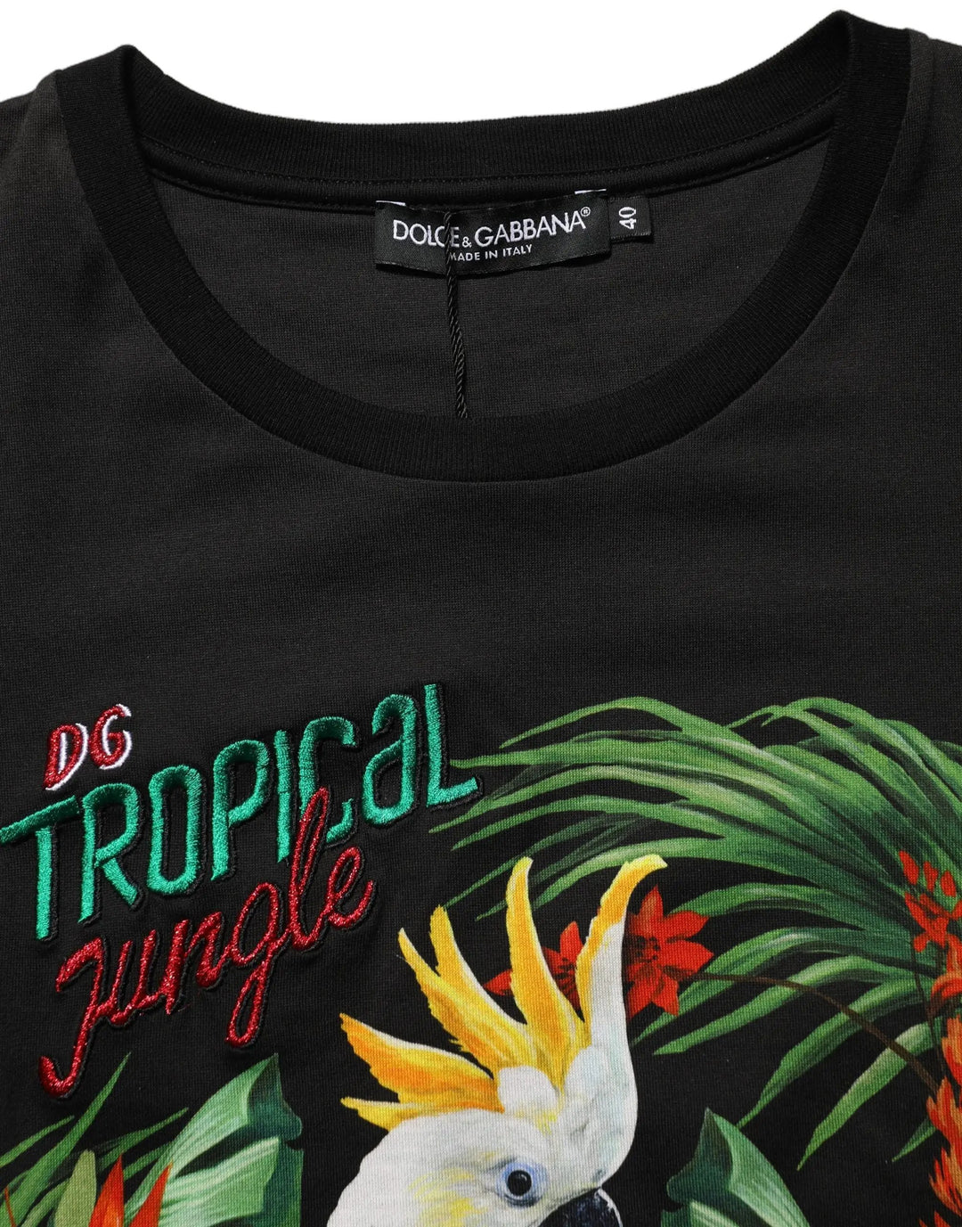Dolce & Gabbana Sample Sale | Dolce & Gabbana Black Tropical Print Cotton Round Neck T-Shirt - | Designer outlet