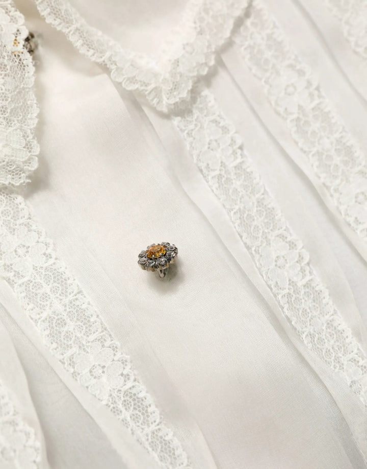 Dolce &amp; Gabbana Sample Sale | Dolce &amp; Gabbana White Ruffled Sheer Silk Buttoned Blouse Top - | Designer outlet