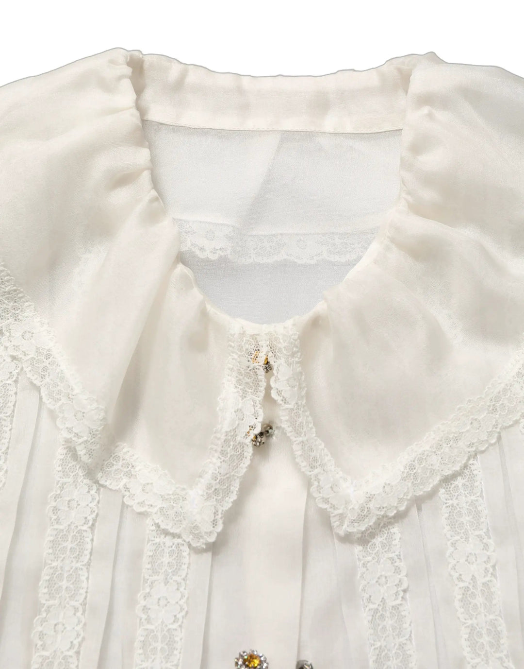 Dolce &amp; Gabbana Sample Sale | Dolce &amp; Gabbana White Ruffled Sheer Silk Buttoned Blouse Top - | Designer outlet