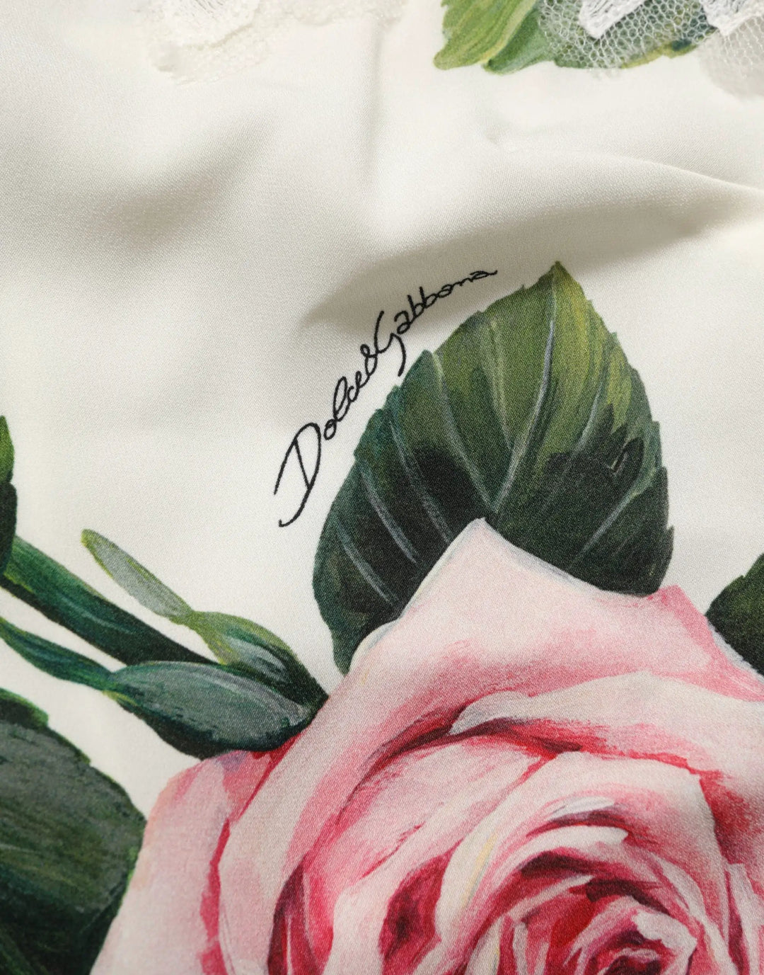 Dolce & Gabbana Sample Sale | Dolce & Gabbana White Rose Print Lace Silk Camisole Tank Top - | Designer outlet