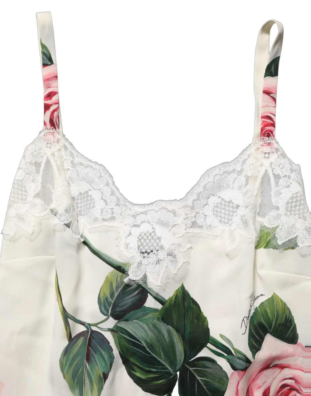 Dolce & Gabbana Sample Sale | Dolce & Gabbana White Rose Print Lace Silk Camisole Tank Top - | Designer outlet