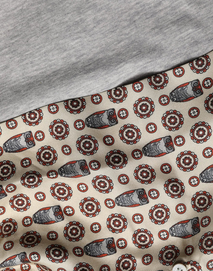 Dolce & Gabbana Sample Sale | Dolce & Gabbana Gray Cotton V-neck Owl Silk Scarf Top T-shirt - | Designer outlet