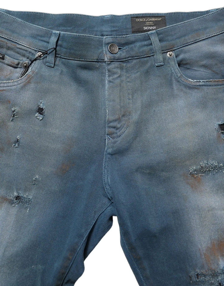 Dolce &amp; Gabbana Blue Distressed Mid Waist Skinny Denim Jeans