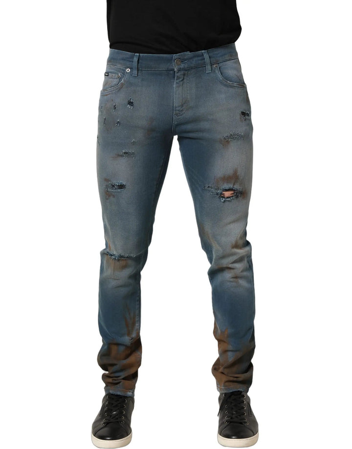 Dolce &amp; Gabbana Blue Distressed Mid Waist Skinny Denim Jeans