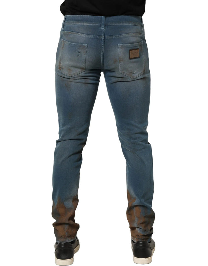 Dolce &amp; Gabbana Blue Distressed Mid Waist Skinny Denim Jeans