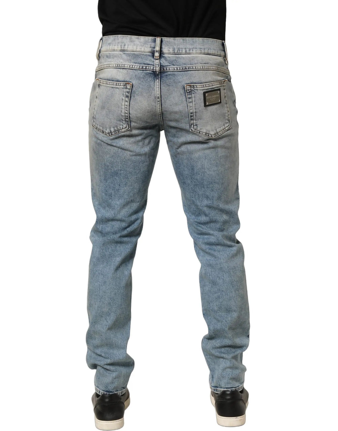 Dolce &amp; Gabbana Blue Washed Mid Waist Straight Men Denim Jeans