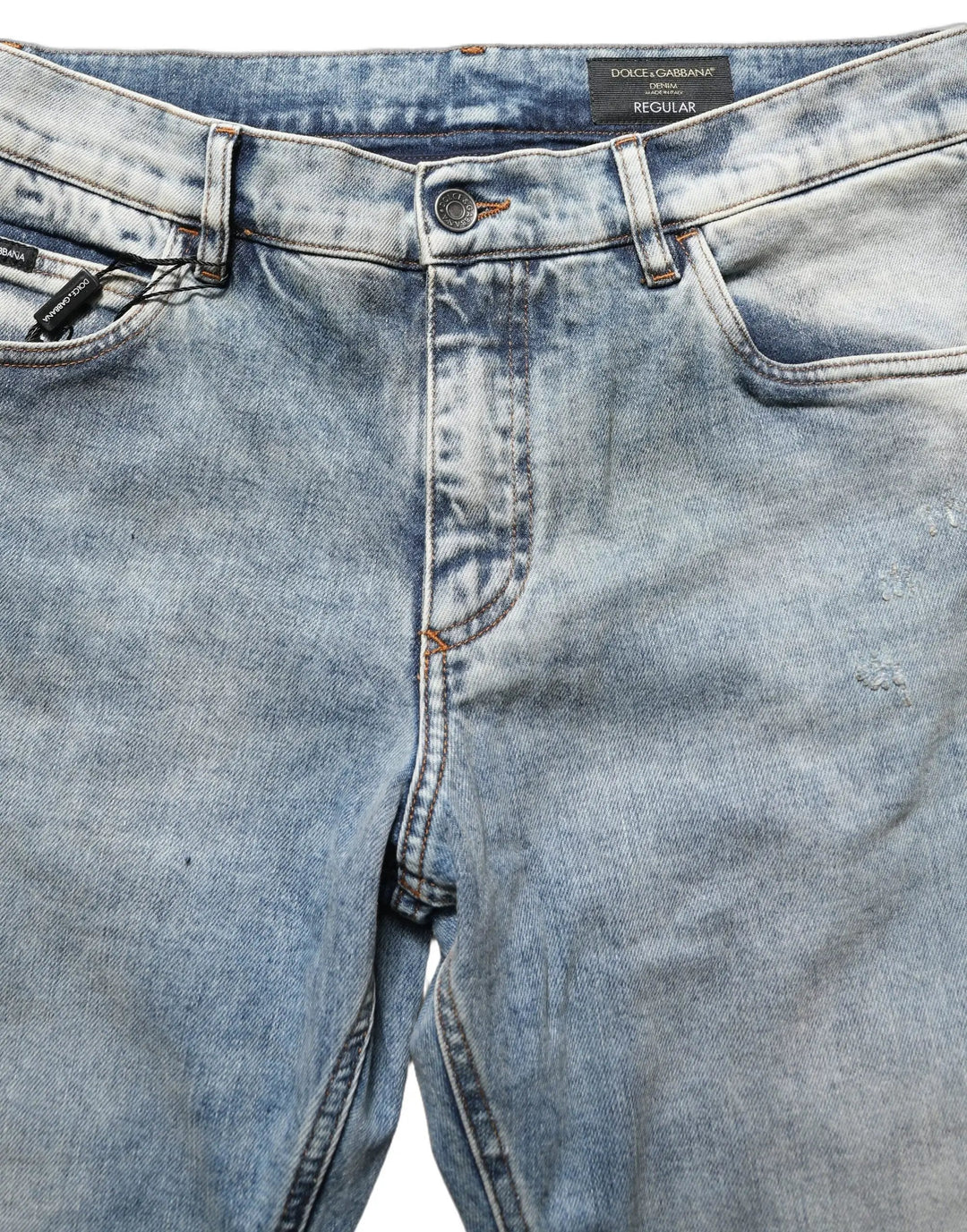 Dolce &amp; Gabbana Blue Washed Mid Waist Straight Men Denim Jeans