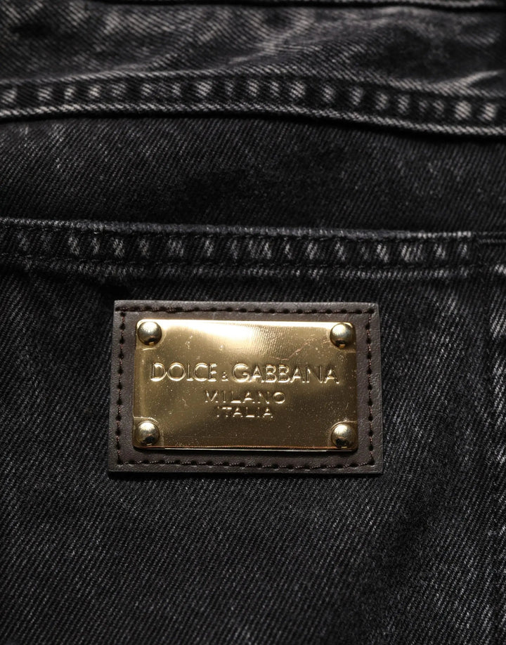 Dolce &amp; Gabbana Black Distressed Cotton Straight Denim Jeans