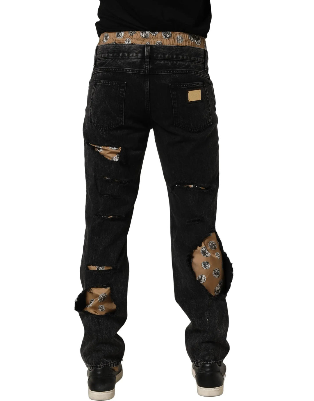 Dolce &amp; Gabbana Black Distressed Cotton Straight Denim Jeans