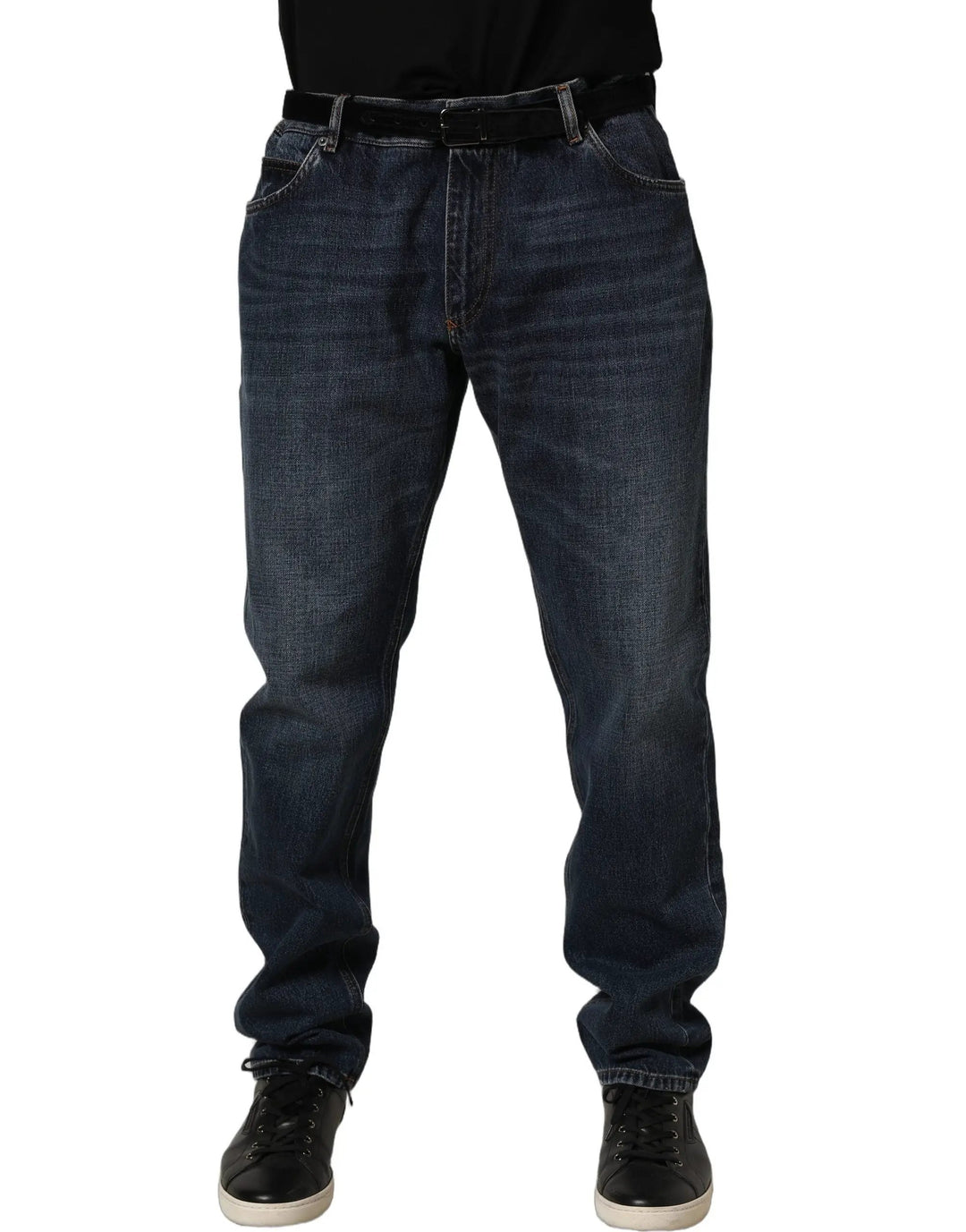 Dolce &amp; Gabbana Dark Blue Washed MidWaist Straight Denim Jeans