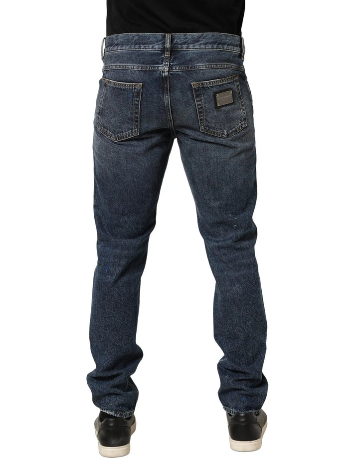 Dolce &amp; Gabbana Dark Blue Washed Mid Waist Straight Men Denim Jeans