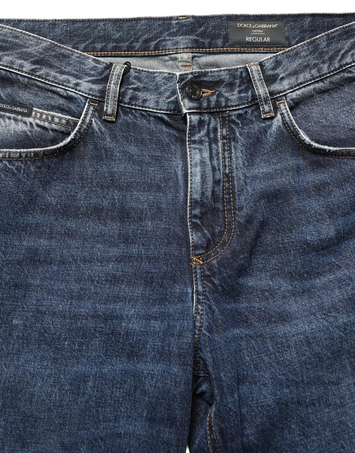 Dolce &amp; Gabbana Dark Blue Washed Mid Waist Straight Men Denim Jeans