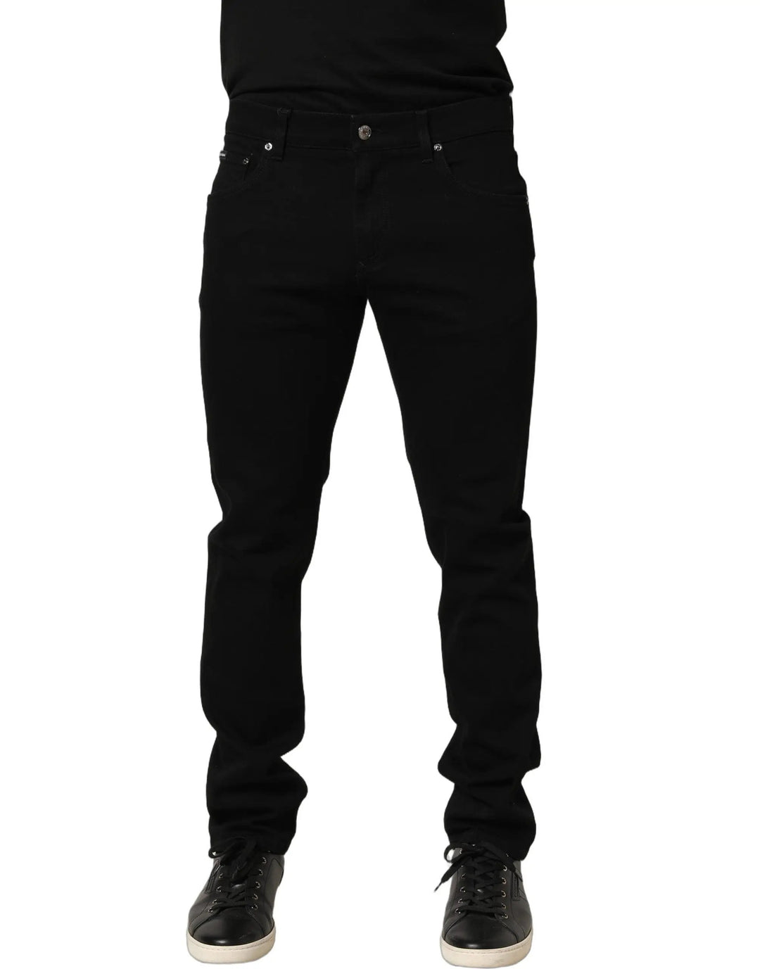 Dolce &amp; Gabbana Black Heraldic Embroidered Skinny Denim Jeans