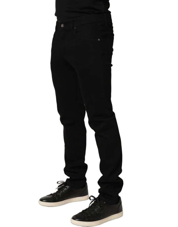 Dolce &amp; Gabbana Black Heraldic Embroidered Skinny Denim Jeans