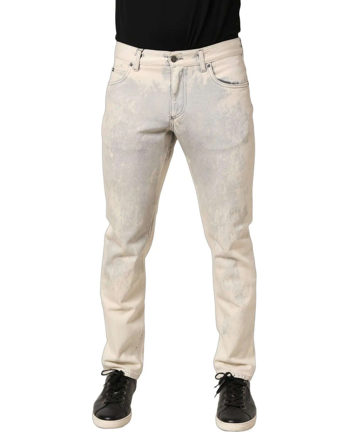 Dolce &amp; Gabbana Beige Tie Dye Cotton Straight Men Denim Jeans