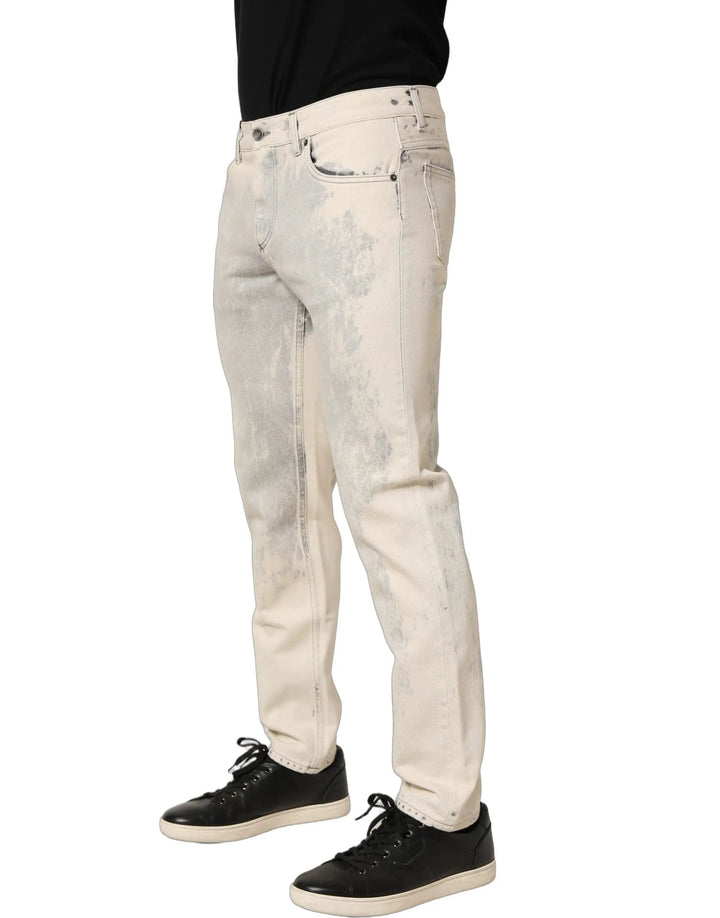 Dolce &amp; Gabbana Beige Tie Dye Cotton Straight Men Denim Jeans