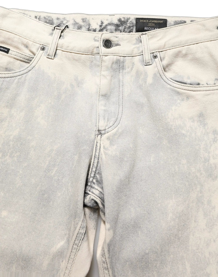 Dolce &amp; Gabbana Beige Tie Dye Cotton Straight Men Denim Jeans