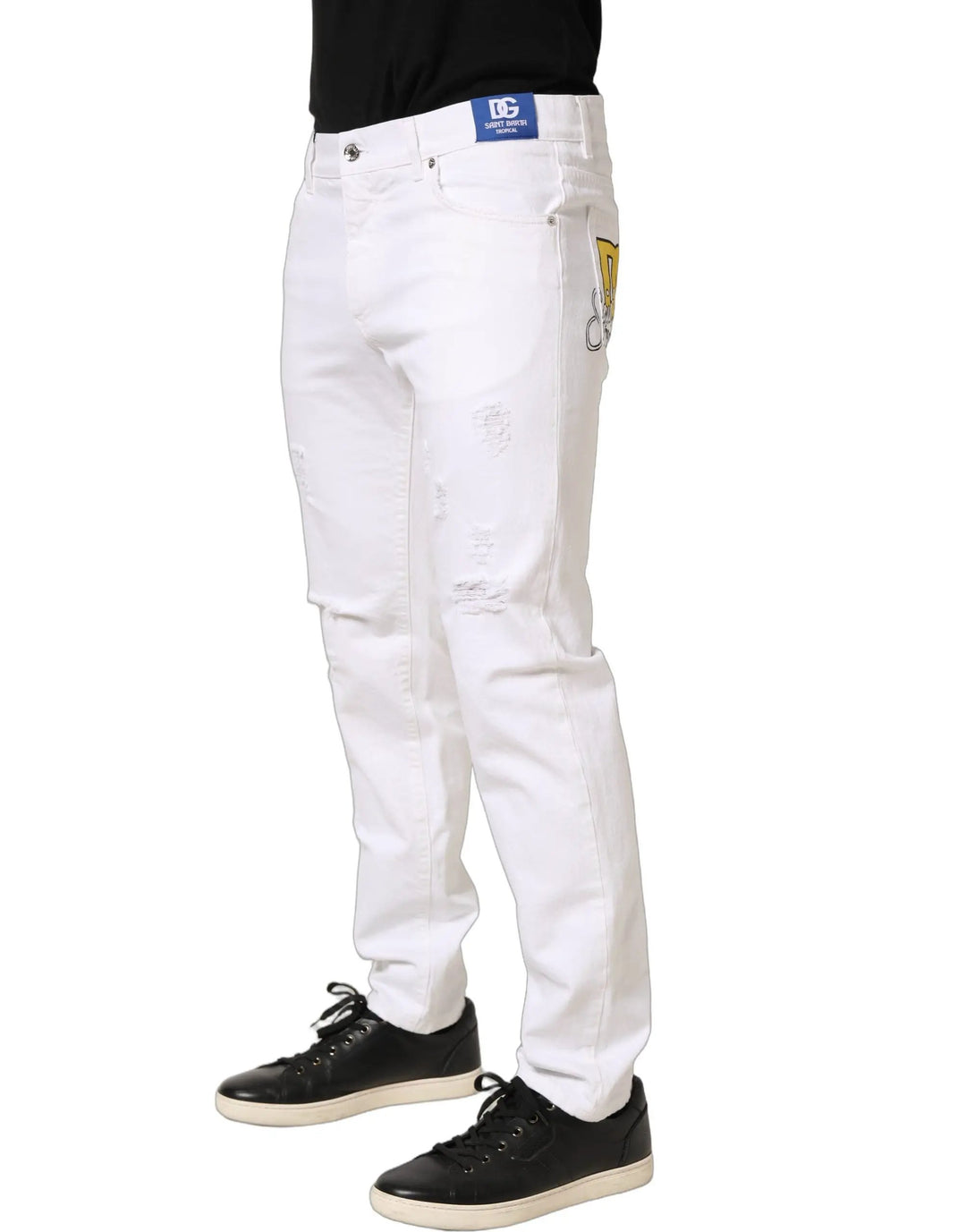 Dolce &amp; Gabbana White Cotton Ripped Slim Fit Men Denim Jeans