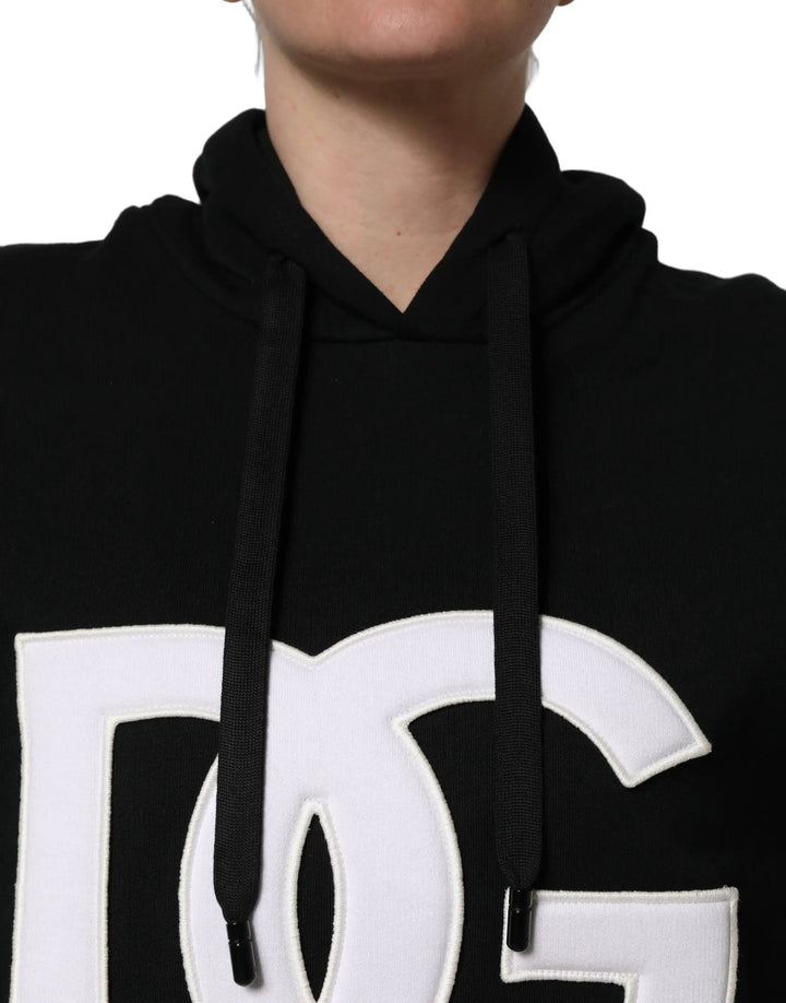 Dolce &amp; Gabbana BlackWhite Appliqué Hooded Sweatshirt Sweater