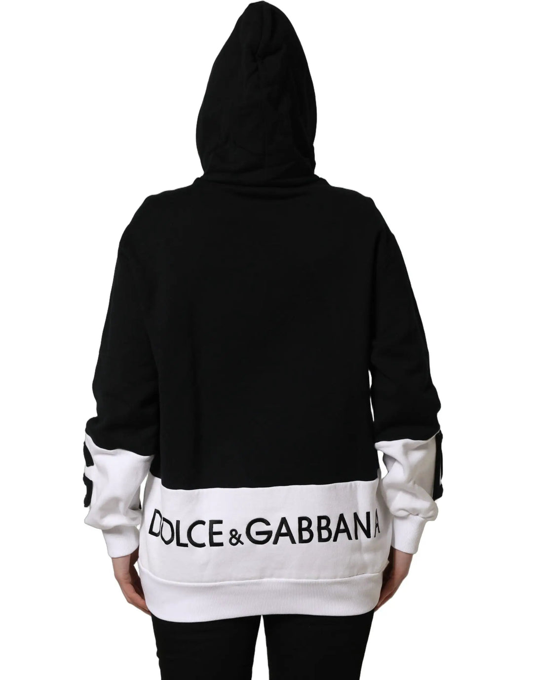Dolce &amp; Gabbana BlackWhite Appliqué Hooded Sweatshirt Sweater