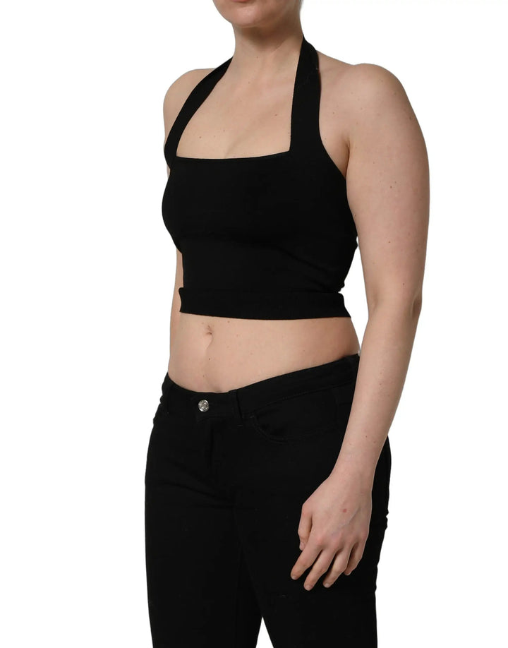 Dolce &amp; Gabbana Black Square Neck Halter Cropped Tank Top