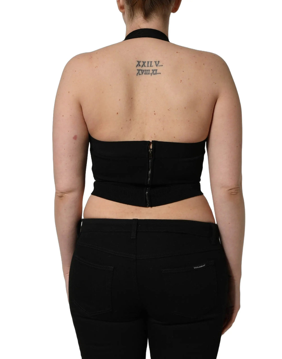 Dolce &amp; Gabbana Black Square Neck Halter Cropped Tank Top