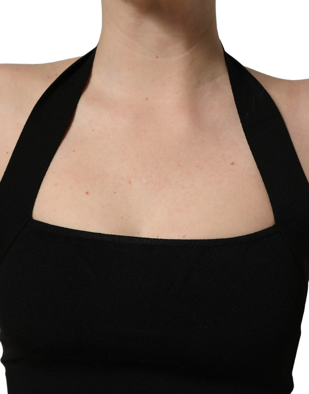 Dolce &amp; Gabbana Black Square Neck Halter Cropped Tank Top