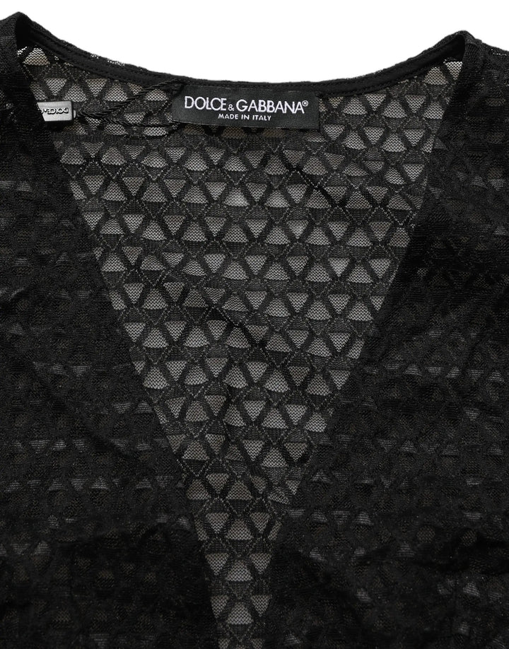 Dolce &amp; Gabbana Black Nylon Fishnet Long Sleeve Cropped Top