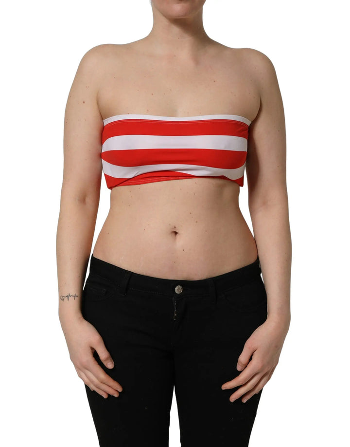 Dolce &amp; Gabbana White Red Nylon Striped Ribbed Tube Crop Top